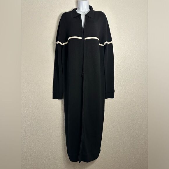 Moussy Studiowear Double Zip Wool Blend Black Sweater Dress Jacket Monochrome - Picture 1 of 8